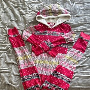 Victoria's Secret Pink Fair Isle Fleece-Lined Hooded Onesie
